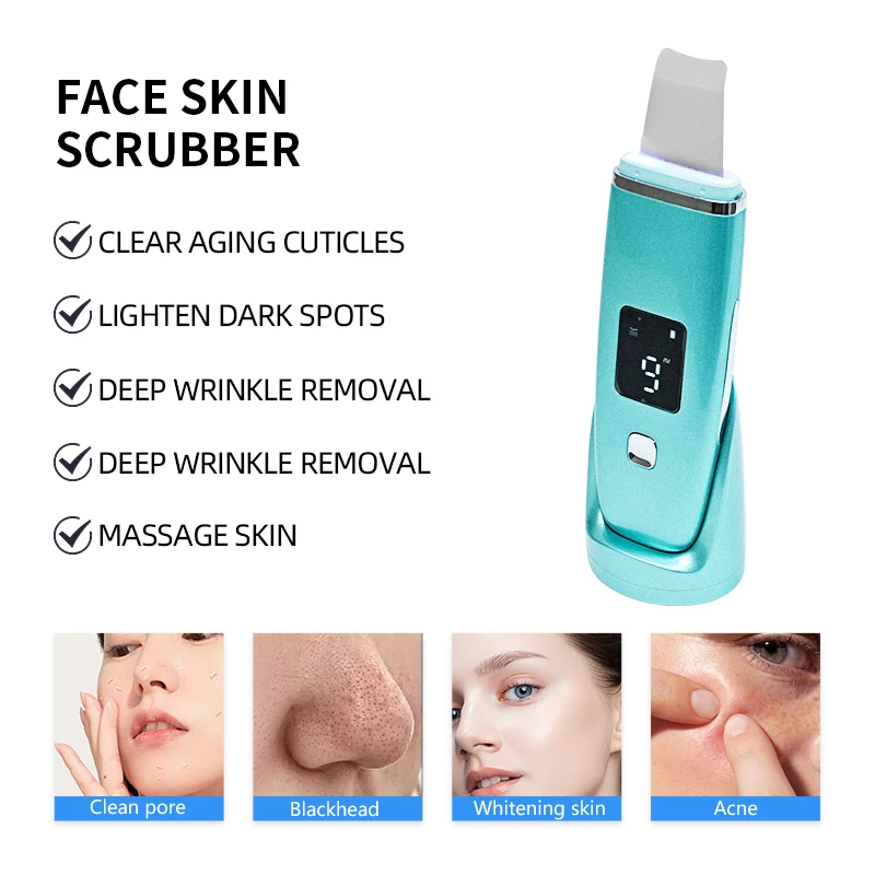 Lesen Ultrasonic Skin Scrubber Lift Machine LCD Digital Deep Face Cleaning Peeling Ultrasound Face Spatula for Blackhead Remover