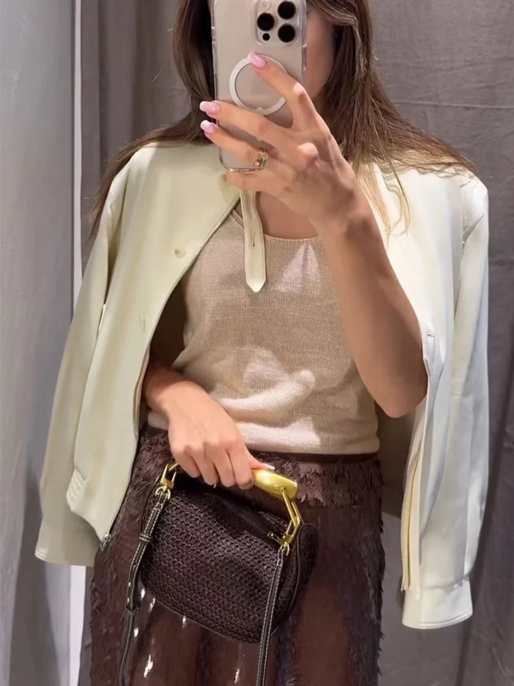 TFMLN Ladies Straight Pants Set Fashion Long Sleeve Button Pocket Stand Collar Jacket Wide Leg Trousers Two Piece Set Autumn