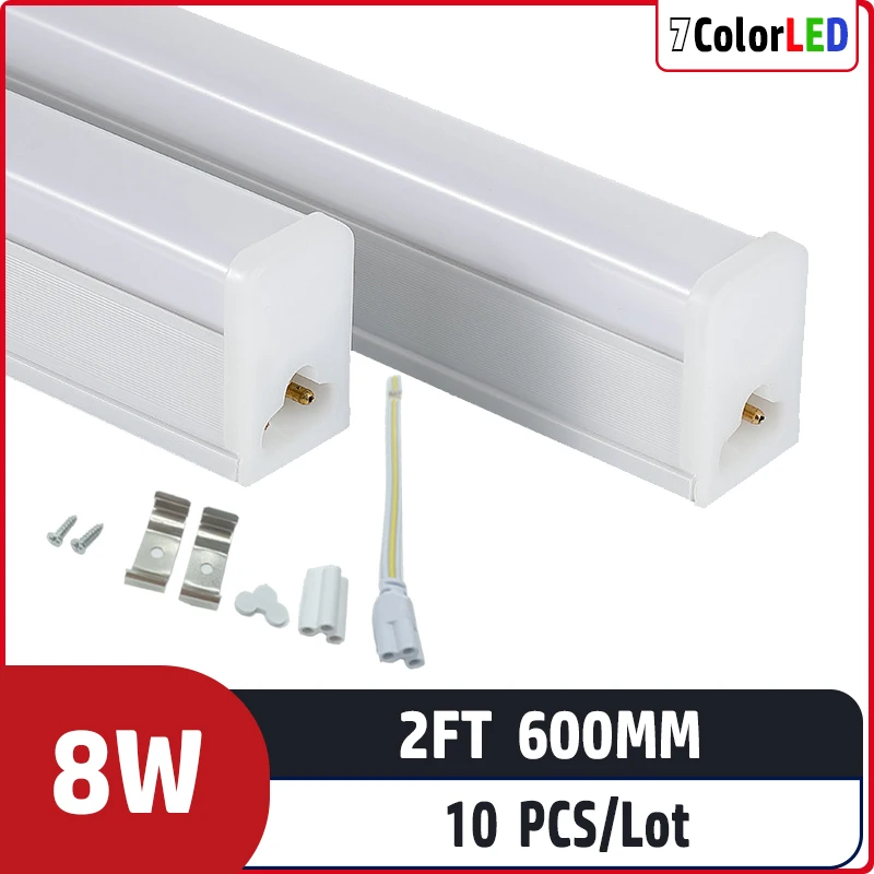 10pcs/lot 2ft 600mm 8W AC85-265V input voltage Led Fluorescent lamp For Home Lighting T5 integrated led tube