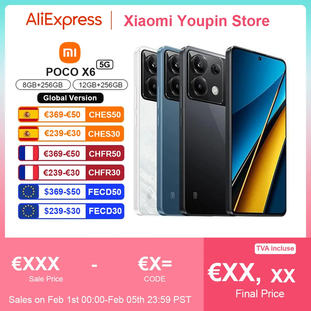 Versione Globale Poco X6 5G 256Gb Smartphone Snapdragon 7S Gen 2 120Hz Fiow Amoled 64Mp 67W Ricarica Rapida Batteria 5100Mah