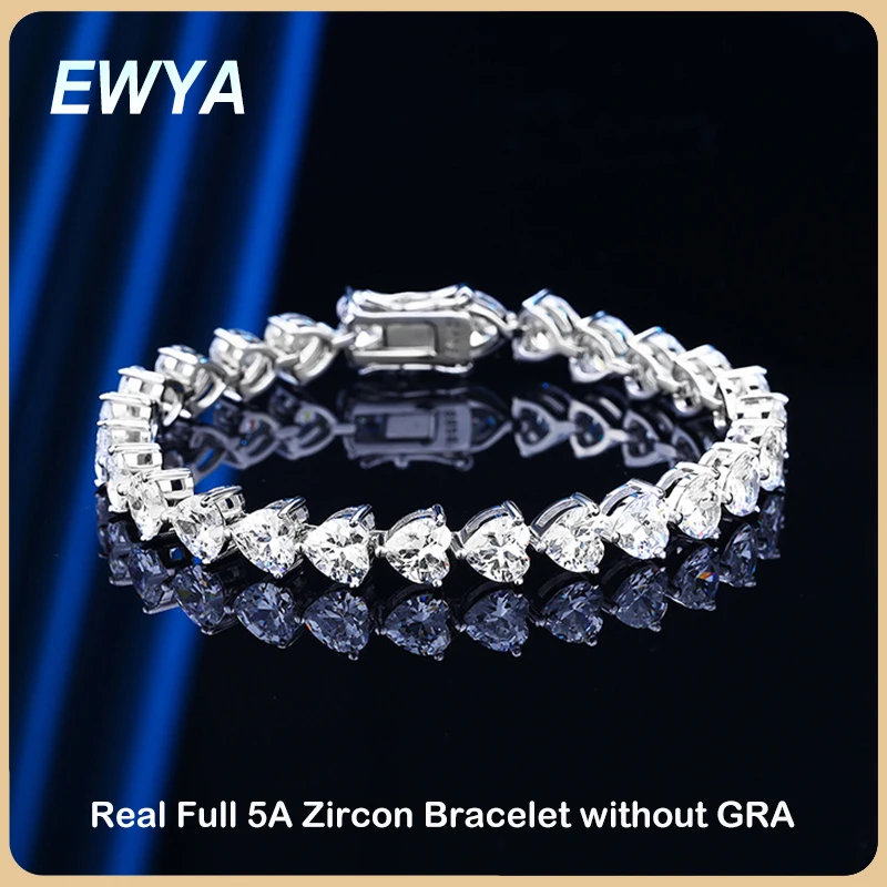 

EWYA S925 Sterling Silver High Carbon Diamond Heart Bracelet 6MM Simple Light Luxury Bracelet for Women Sparkling Fine Jewelry