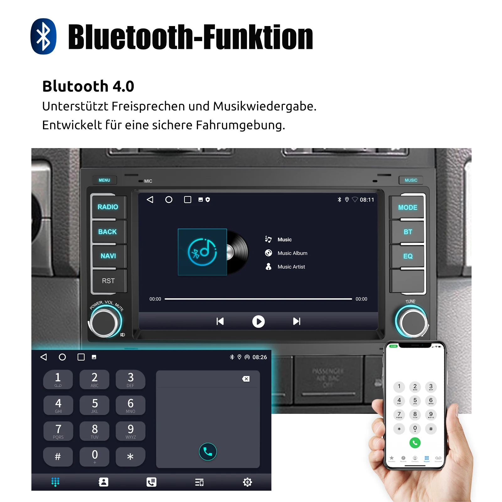 ESSGOO 7 "Display Android 14 Für VW T5 Multivan Transporter Drahtlose Carplay Androdi Auto GPS Nav WiFi BT RDS BT SWC Spiegel Link – Detail 14