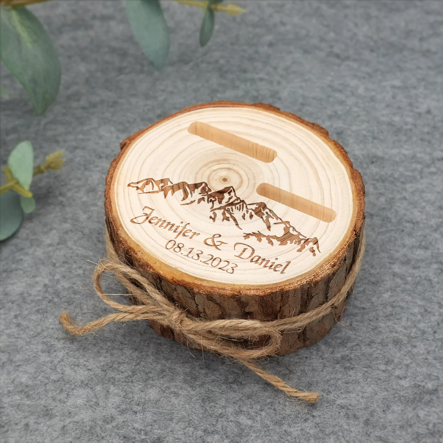 Boîte à Alliances Bois Noyer Gravée - Personnalisation Nom Et Date - Pour Mariage, Fiançailles