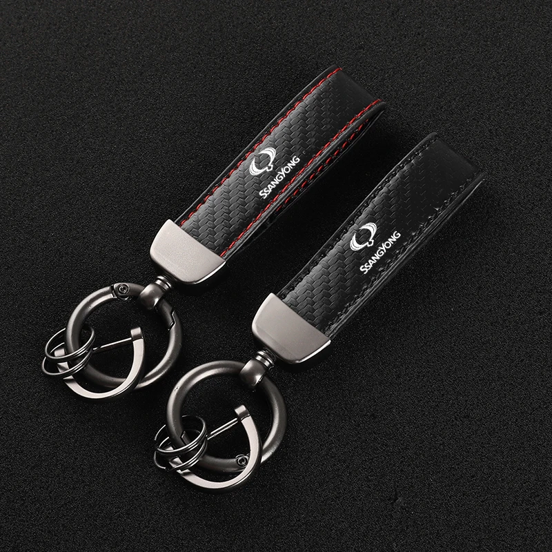 

Leather Carbon Fiber Car Rings Keychain Zinc Alloy Keyrings For SsangYong Actyon Korando Kyron Musso Rexton Tivoli