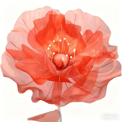 Large Transparent Tulle Flower with Pearl Accents for Decorative and Event Use (Red)