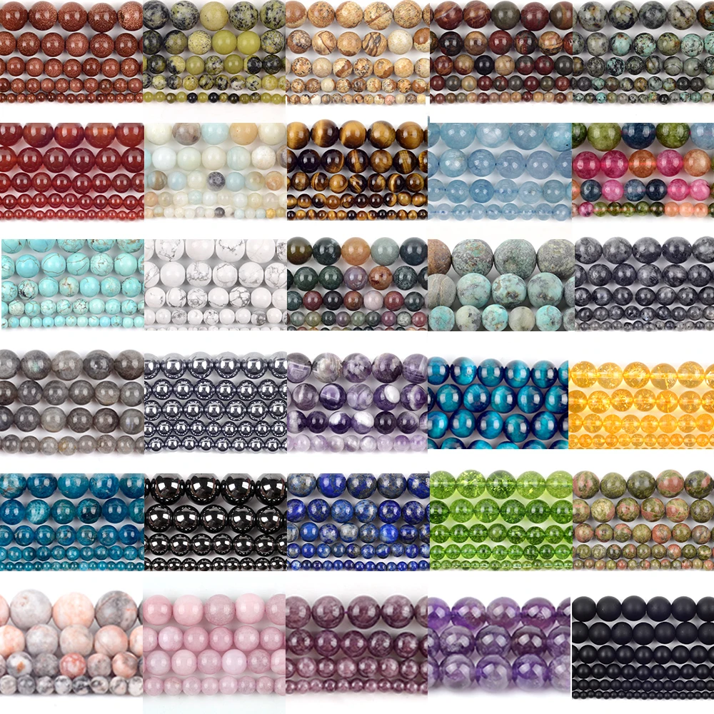 45 Stil Natursteinperlen Achate Amethyste Turuoqises Amazonit Runde Perlen für Schmuckherstellung Diy Armbänder 4/6/8/10mm 15''