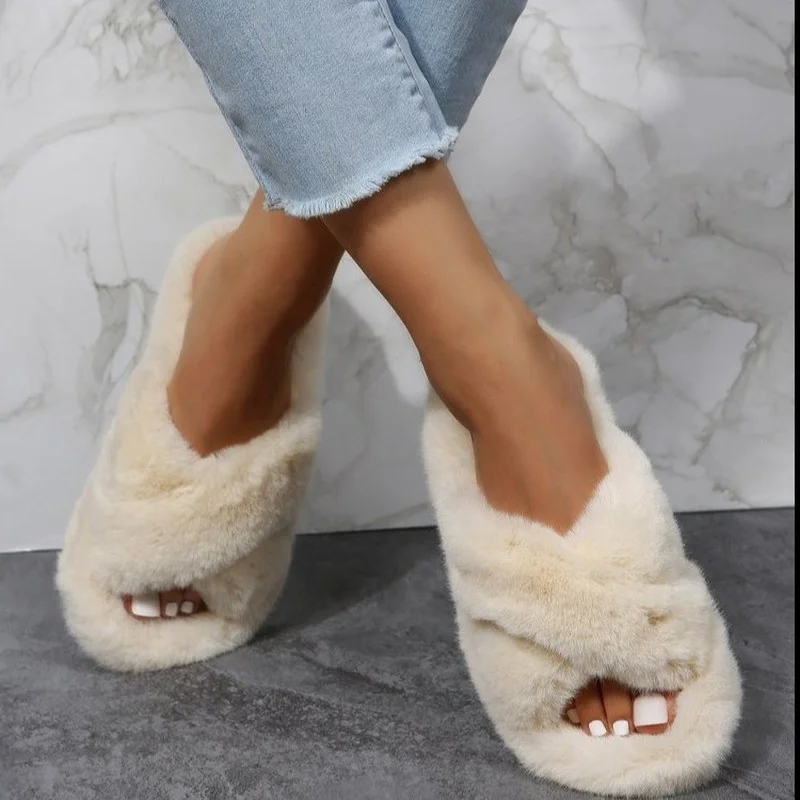 

One-word Slippers Women's Fashion Outer Wear 2022 Autumn New Korean Version Open Toe Round Head Thick Bottom Cotton Slippers