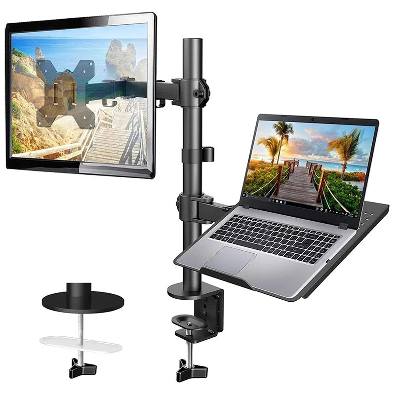 Desktop Computer Support mechanical Mount Stand For 12"-32" Monitor Holder + 12"-17" Laptop Monitor Dual Arm Bracket laptop desk stand