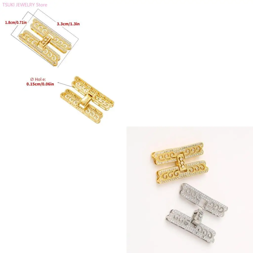 62KE Modisches, mit Zirkonia verziertes H-förmiges Verschluss-Halskettenzubehör für elegantes Perlenschmuck-Bastelzubehör
