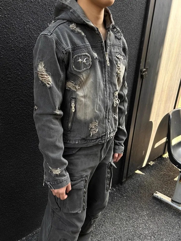 2024 Thug Club American high street fringe washed black embroidered loose straight leg jeans WY1003 4