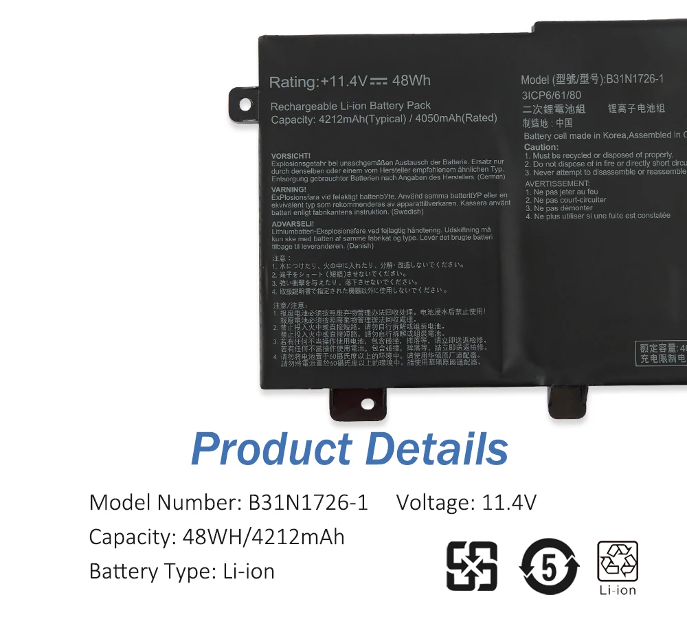 Etesbay-bateria do Portátil para Asus Jogos Tuf Fx80 Fx86 Fx504 Fx504g Fx504gm Fx505 Fx505g Fx505dt Fx505ge A15 Fa506 B31n1726 48wh - Imagem 5