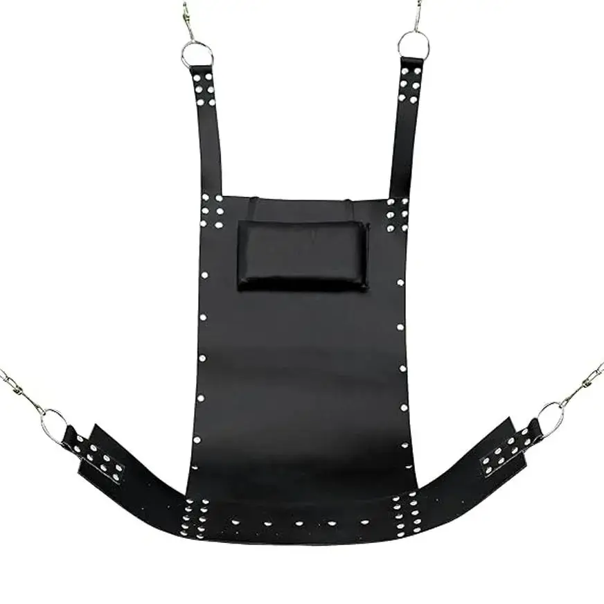 Leather Black Leather Heavy Duty Sex Sling Swing Adult Play Hammock with Stirrups mountable
