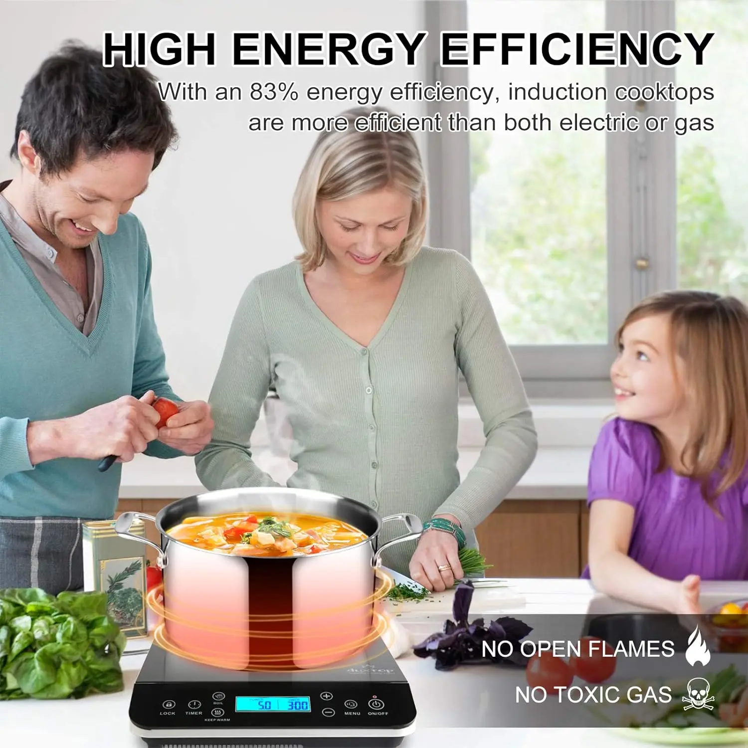 Portable Induction Cooktop Burner, Induction Hot Plate with LCD Sensor Touch 1800 Watts, Silver 9600LS/BT-200DZ