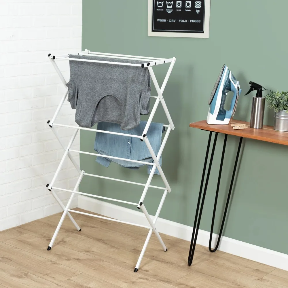 

Cloth Rack White Steel Compact Collapsible Clothes Drying Rack Hanger for Pants Hangers Racks Coat Extendable Wall Laundry Home