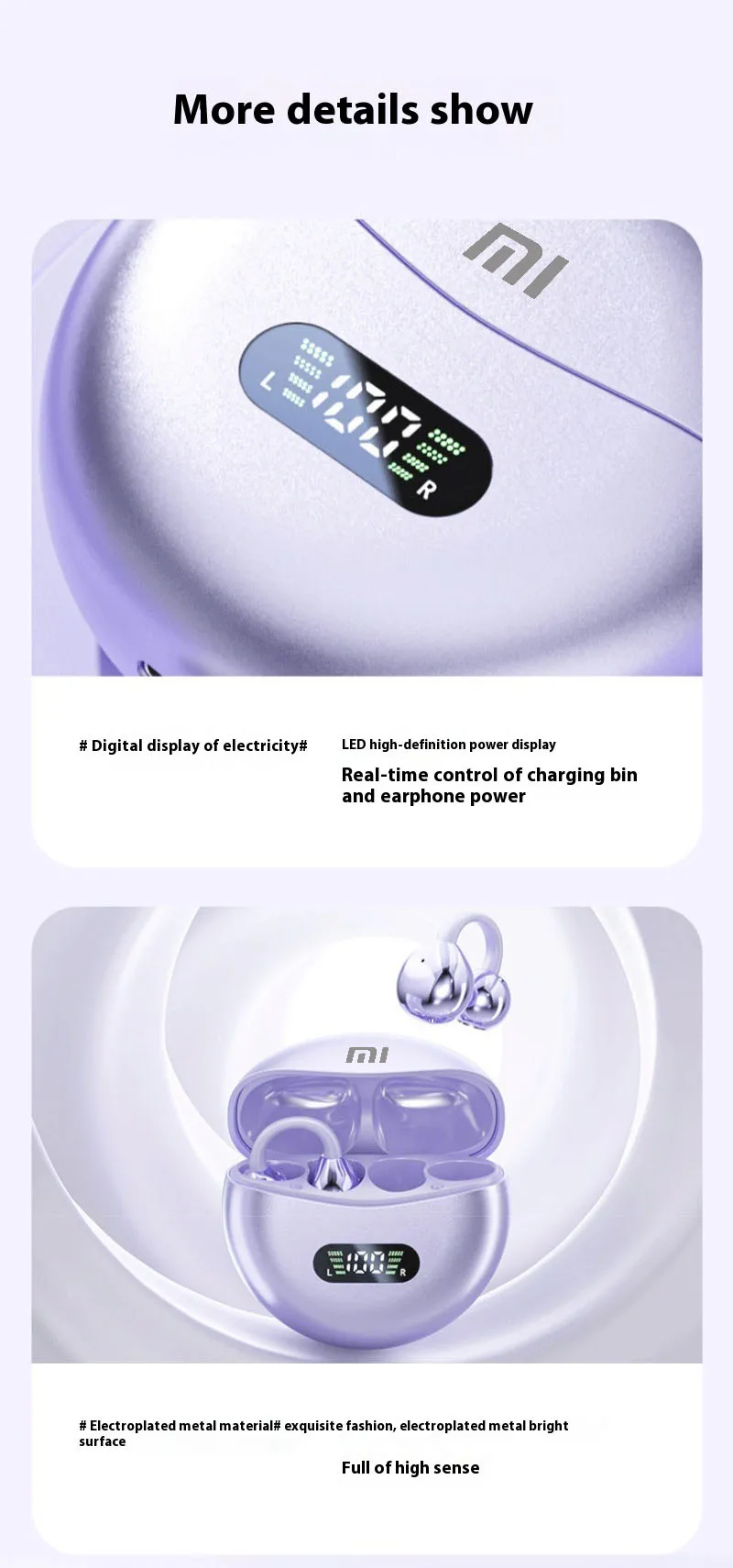 Origin Xiaomi Bone Conduction Earphones Bluetooth 5.4 Earbuds Clip on Ear Comfortable Headphones Sport Digital Display Headsets
