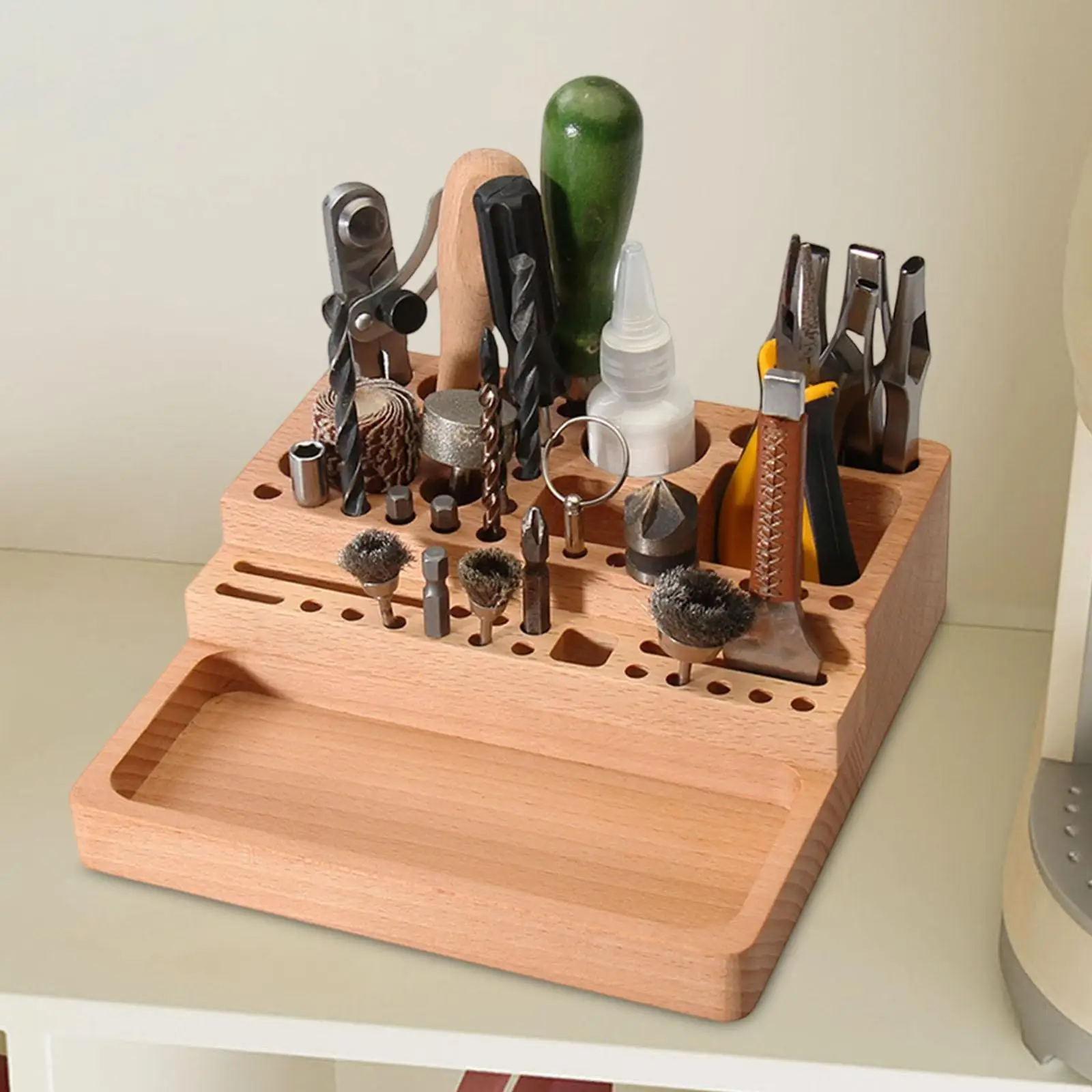 Wooden Desk Organizer with Slots And Holes, Multifunctional, Wooden Desk Organizer with Slots And Holes, Multifunctional,
