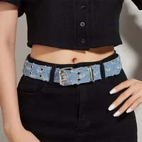 1PC New Fashion Luxury Belt Black Punk Accessories Blue Denim Girdle HipHop Y2k Star Hollowed Pin Buckle Waistband，For Men Women - Image 2