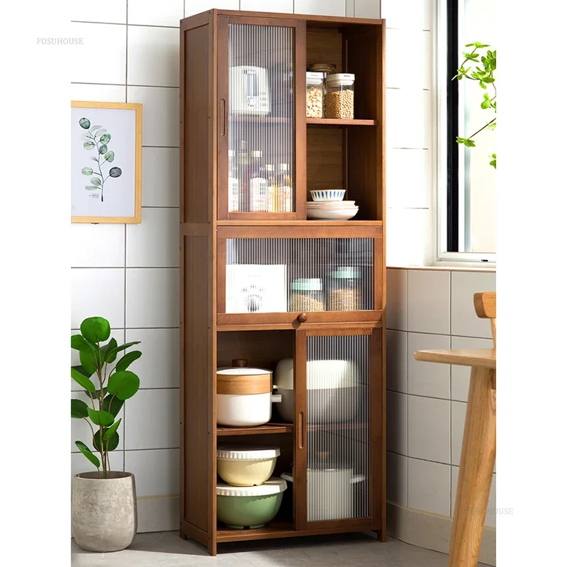 Minimalist Two-way Kitchen Cabinet for Home Modern Dust-proof Sliding Door Sideboard Creative Bamboo Material Cabinets for Hotel