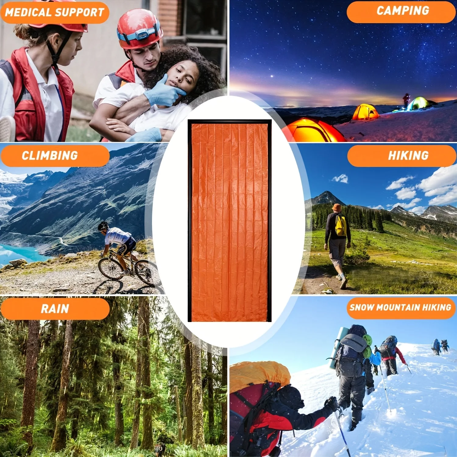 Portable Waterproof Emergency Survival Sleeping Bag Outdoor Edc Camping Gear Thermal Sack First Aid Rescue Kit Mylar Blanket