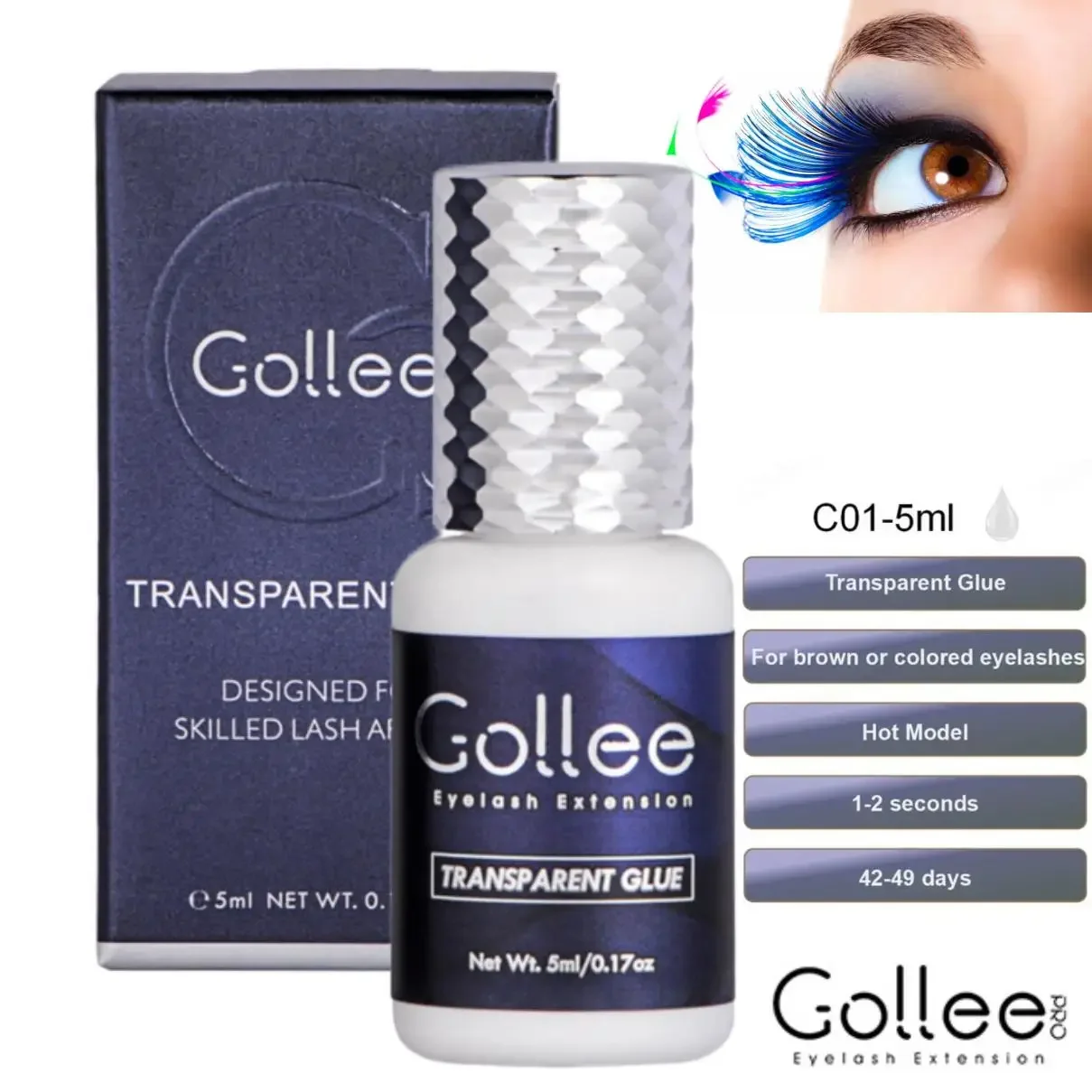 

Прозрачный клей для наращивания ресниц Gollee, прозрачный клей 1s, время сушки 6 недель, удержание сильного клея для ресниц для профессионального использования