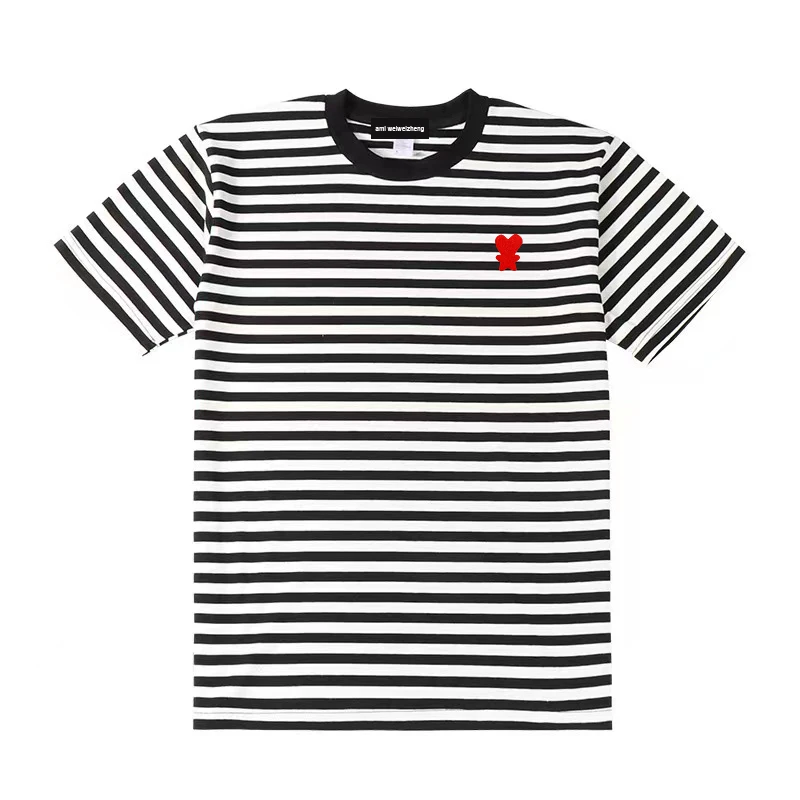 

High Quality Pullover T-Shirt Men's Striped Love Luxury 2023 Summer Striped Couple Men's And Women's Short Sleeved Top Ami Tx01