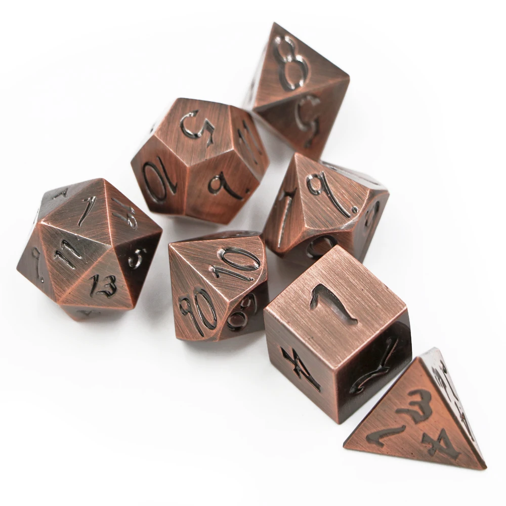 IMDG 7pcs/set Creative RPG Game Dice Polyhedron Metal Dice DND Large Font Ancient Bronze Color Digital Game
