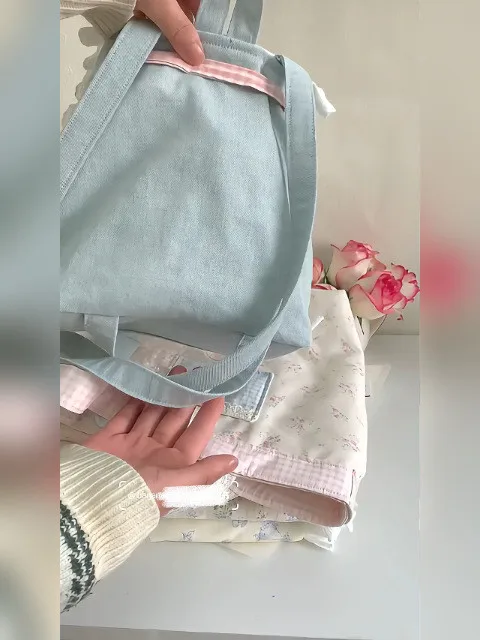 JIAERDI Retro Denim Large Capacity Canvas Bag Women New Lace Chic Sweet Cute Mini Backpack Female Harajuku Y2k Mochila Aesthetic