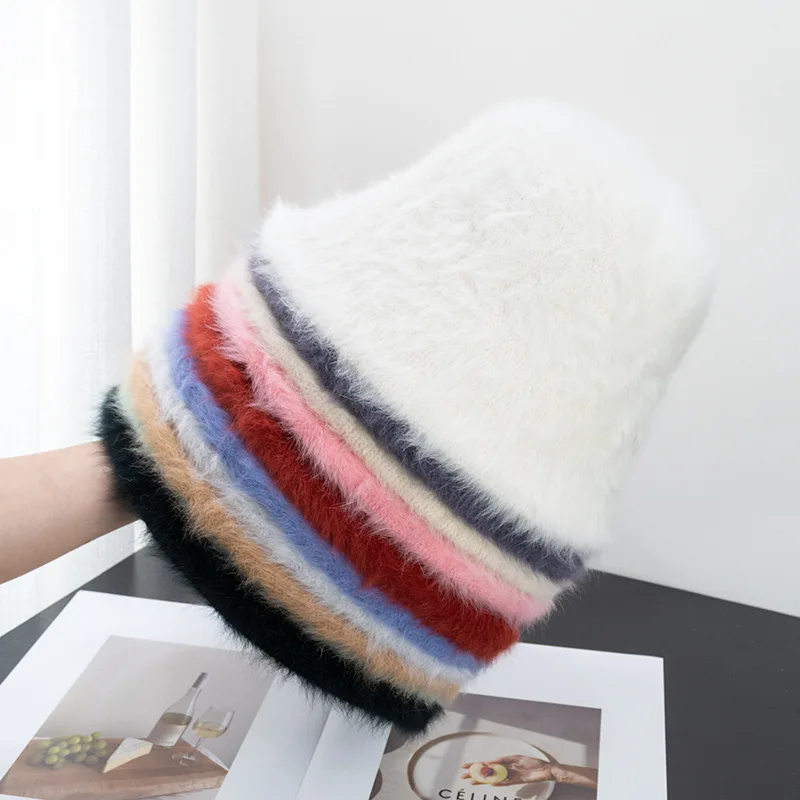 

Fashion Winter Autumn Rabbit Fur Wool Bucket Hats for Women Skullies Beanies Fedora Caps Hat Sports Outdoor Casquette 9Colors