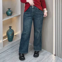 Plus Szie Women Fleece-lined Thickening Straight Jeans Winter Warm Loose Vintage Blue Casual Full Length Wide Leg Pants 6529-1 - Image 4