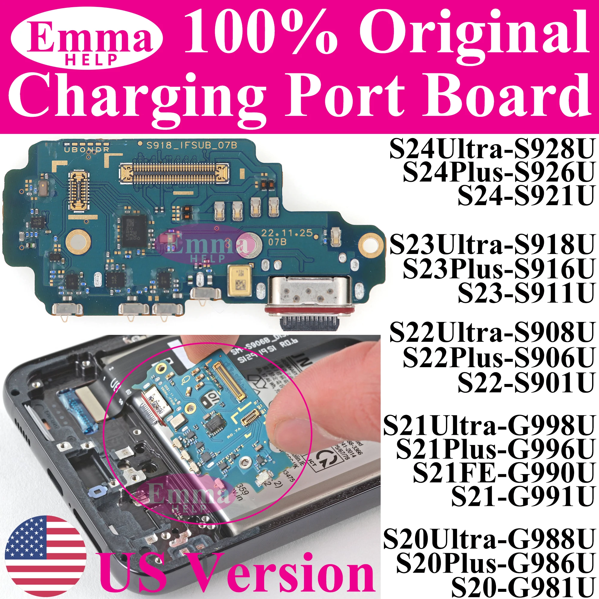 لوحة منفذ شحن USB ، موصل قفص الاتهام ، كابل مرن لهاتف smansun S23 ، S22 Plus ، S21 ، S24 Ultra ، G991U ، S906U ، S918U ، S906U ، إصدار G991 US