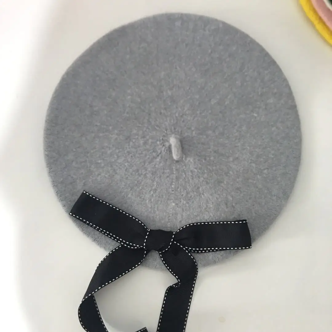 2024 New Japanese Wool Big Bow Beret Female Korean Version Autumn and Winter Wild Retro for Feeling Painter Hat Tide