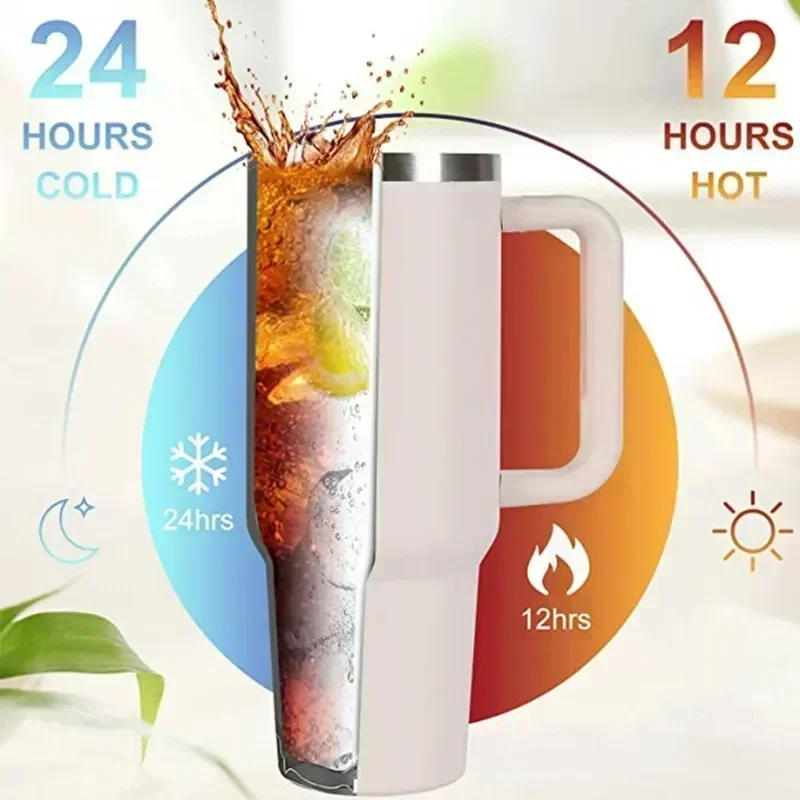 Stainless Steel Mug 304 40oz Insulated Car Cup with Handle Portable Ice Master Straw Cup Leak-Proof Food-Grade