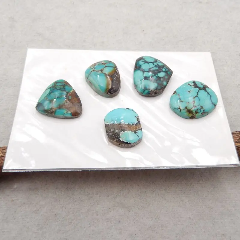 Semiprecious Jewelry 5Pcs Natural Stone Turquoise Cabochons Flatback 14x12x5mm 7g