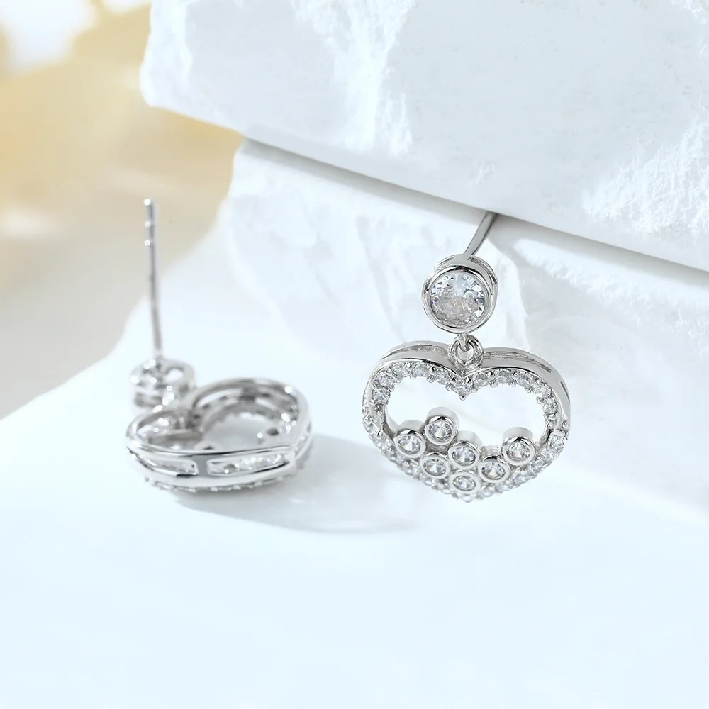 Romantic 925 Sterling Silver Heart Shape High Carbon Diamond Ring Earrings Necklace Jewelry Sets for Women Wedding Party Jewelry