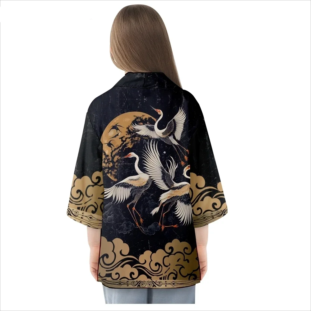 Japanese Style Cosplay Shirt 3D Crane Print Men and Women Traditional Samurai Kimono Haori Japanese Beach Yukata