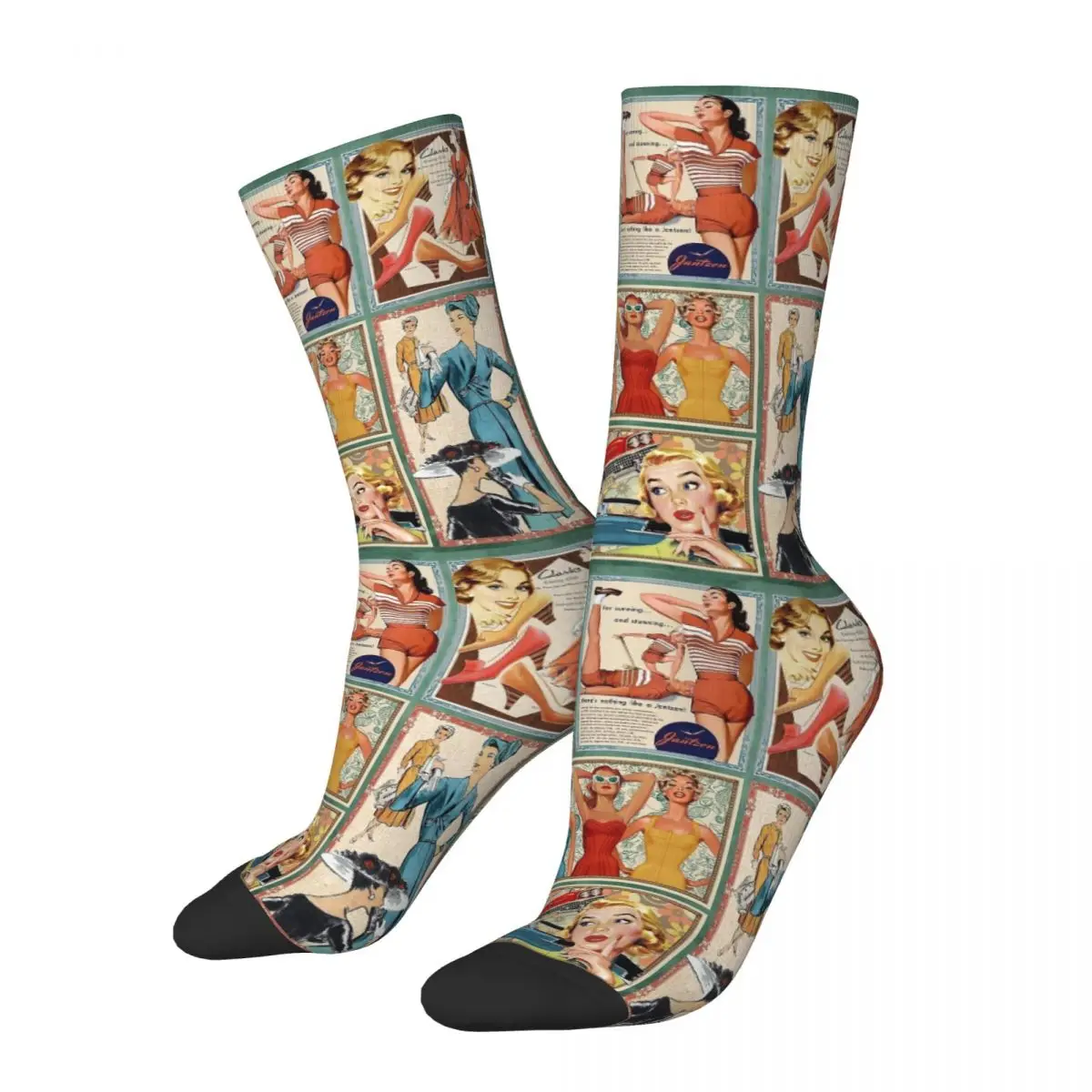

Винтажные модные носки в стиле 50-х годов для девочек, мужские и женские носки из полиэстера в стиле Харадзюку, носки средней длины на весну, лето, осень и зиму, подарок