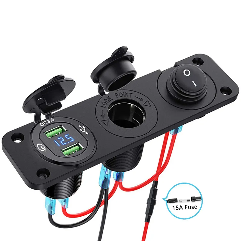 SUV switch and LED display voltmeter Waterproof Car Charger Power Outlet for 12V/24V Car,boats and marine,motorcycle,truck UTV USB Socket Charger Socket Panel with Dual USB 4.2A Port DC 12V Socket 