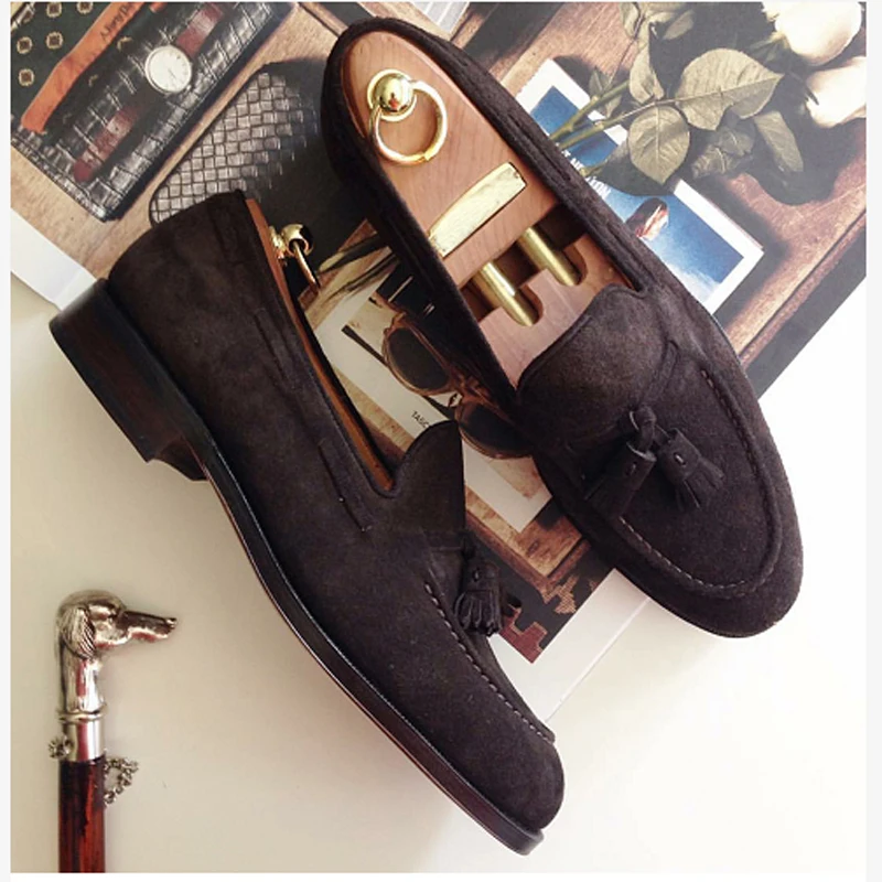 

Туфли мужские с бахромой, модные лоферы, замша, стиль джентльмен, повседневные Мокасины, обувь для мужчин