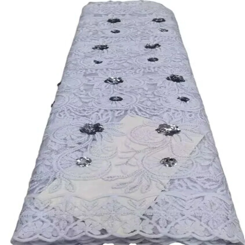 

5 Yards Newest African Flocking Lace Neat Embroidered French Tulle Lace Net Mesh Fabric with Sequins