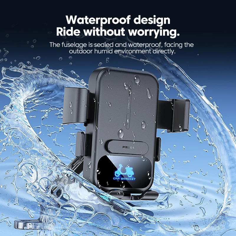 Rainproof Bicycle Motorcycle 360 Rotation Phone Holder 15W Qi Wireless Charger for 4.7-7.2inch Cellphone Rearview Mirror Bracket