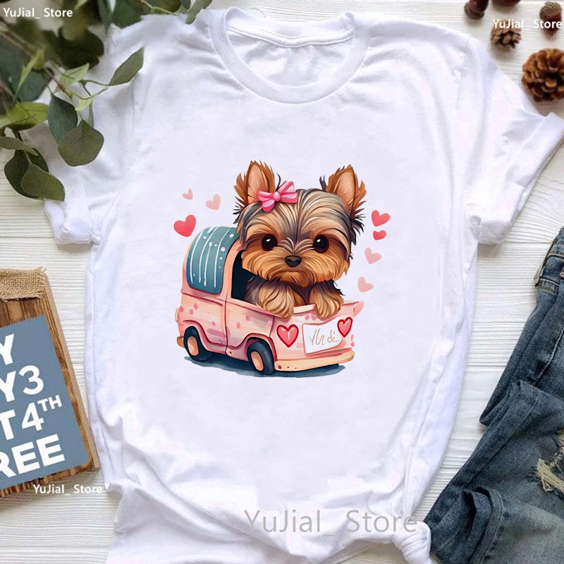 Golden Puppy Suower Dog Lover T Shi Girls Kawaii Clothes Summer Fashion Tops Shi Femme Pug/Yorkie/ Shohaired388_voghion.com