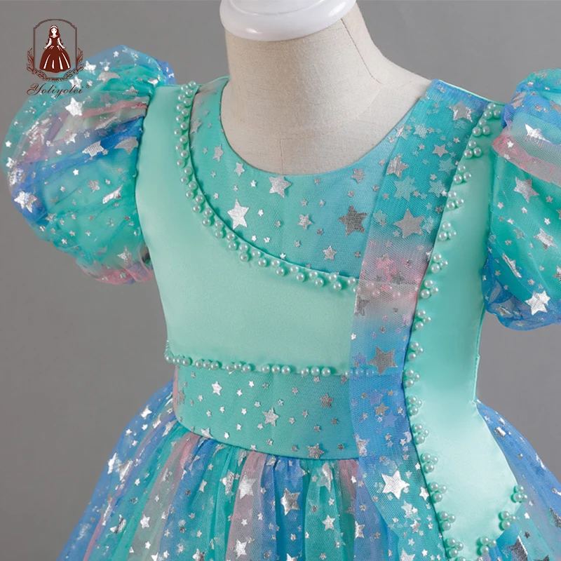 

Yoliyolei Pearls Christmas Child Halloween Costumes Children Party Designer Stars Shining Kids Evening Dress For 2-10 Years