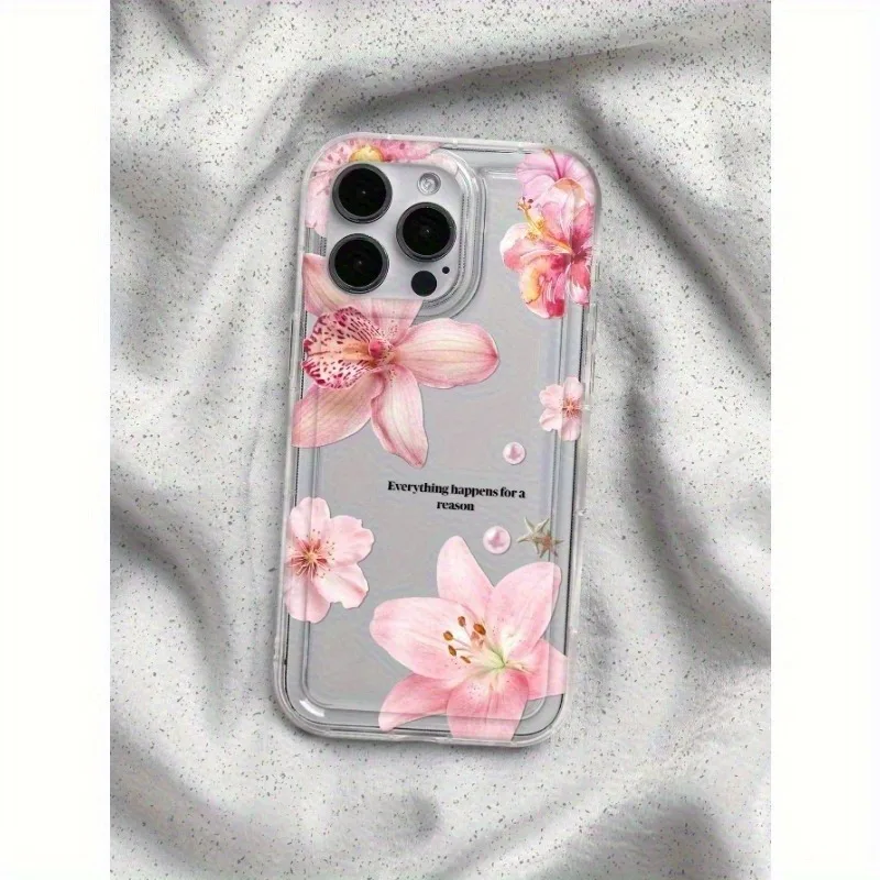 A anti-drop flowers and pink pearls, IPhone17 Air Pro Max IPhone16 15 14 13 12 11