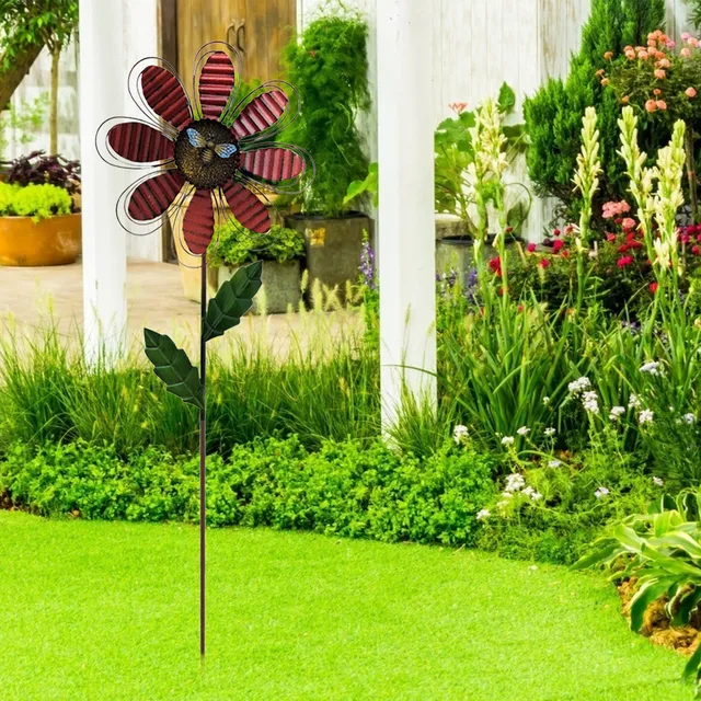 Fémszél -Fonó Kerti Pinwheels Udvari Művészeti Kinetikus Szélszobrok És Fonók 360 Fokos Forgó Gyep Díszek Színes Dekoráció - Image 2