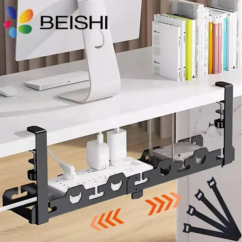 No Drill Sturdy Steel Under Desk Cable Management Tray Cord Hider Raceway Metal Cable Tray Strip Cord Holder For Wire Management