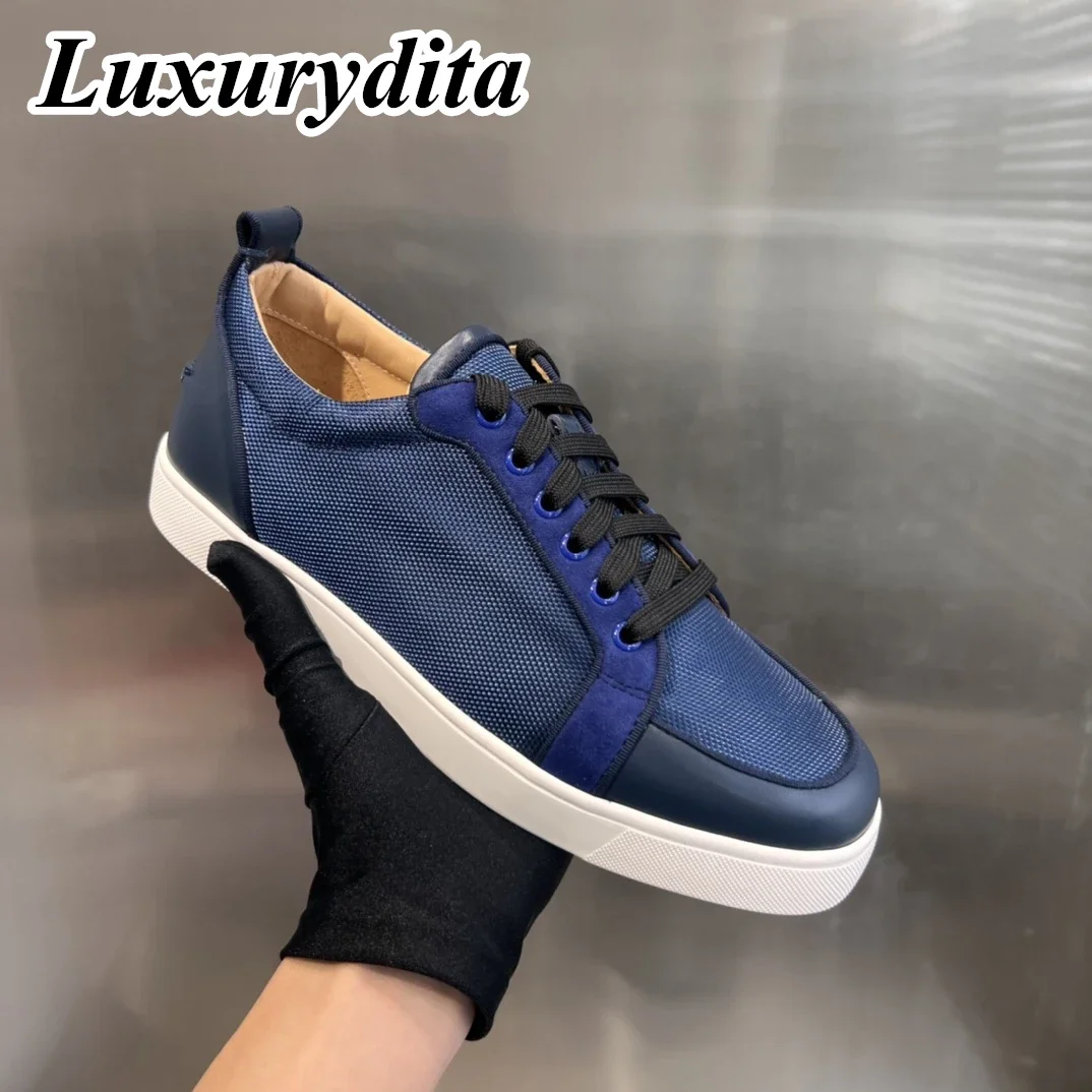 LUXURYDITA Designer Men Casual Sneakers Real Leather Rivet Luxury Womens Tennis Shoes 35-47 Fashion Unisex loafers HJ256