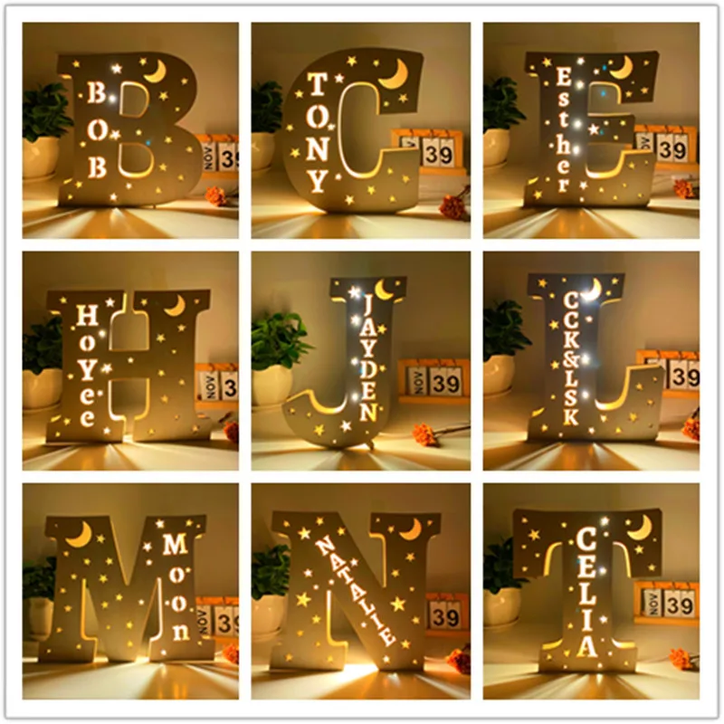 Veilleuse en Bois avec Nom Personnalisé, Décoration d'Alphabet, Lampe de  oral et, Applique Murale LED