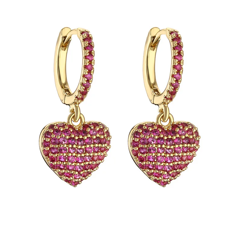 Earrings Women's 18k Gold Plated Colorful Crystal Zircon Heart shaped Earrings Popular Fashion Jewelry Couple Gift