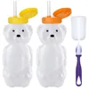 2PCS Honey Bear Straw Cups for Babies with 2 Flexible Straws 8 oz Sippy Bottles Food-Grade & BPA Free 1