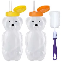2PCS Honey Bear Straw Cups for Babies with 2 Flexible Straws 8 oz Sippy Bottles Food-Grade & BPA Free 1